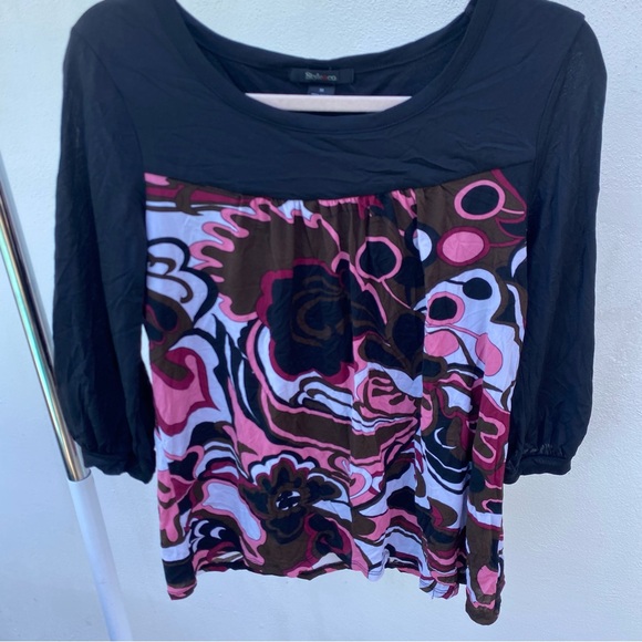 Style & Co. Tops - Y2K Black & Pink Multicolor Abstract Print Micro Mesh Blouse Size Medium